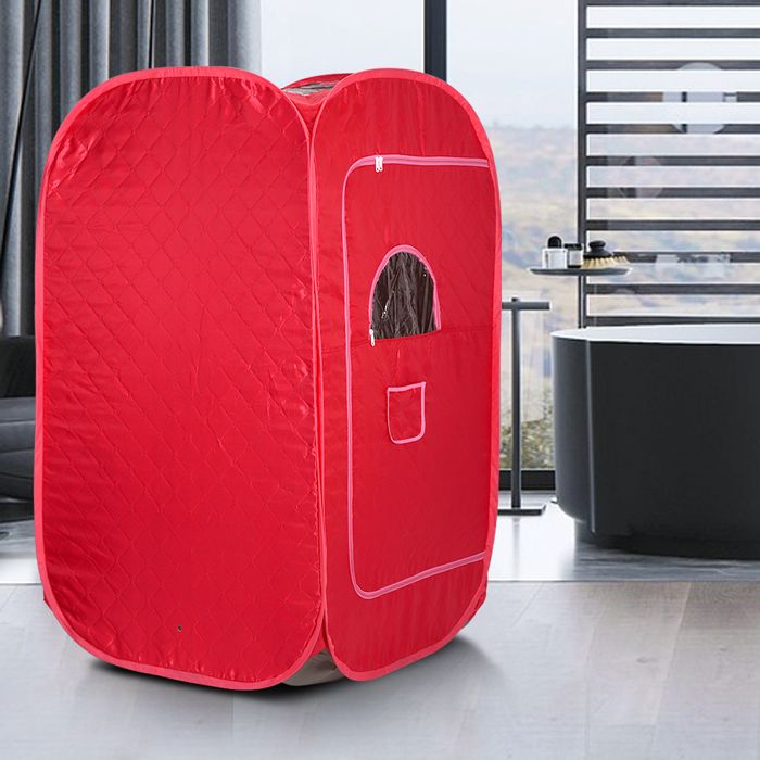 OHMG-Cuiseur Vapeur Portatif Pour Sauna Domestique-Fumoir À Vapeur-Avec Tabouret Pliant-Régulation Température Programmée-Rouge