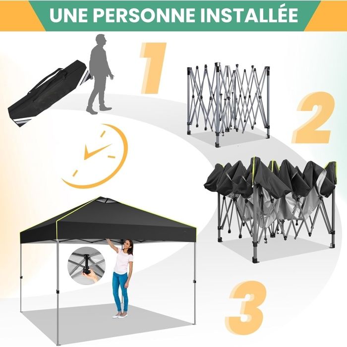 Tonnelle de Jardin Exterieur ImperméAble Tente De Reception Avec 4 Panneaux LatéRaux,Uv 50+ -Noir