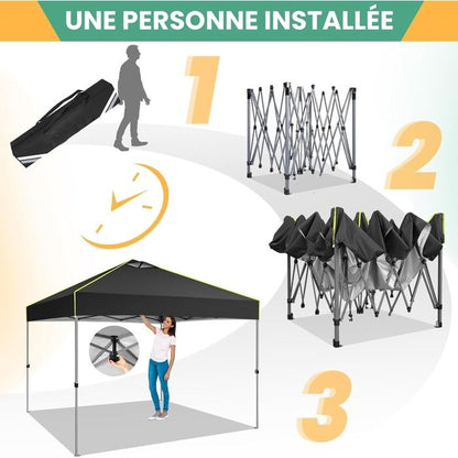 Tonnelle de Jardin Exterieur ImperméAble Tente De Reception Avec 4 Panneaux LatéRaux,Uv 50+ -Noir