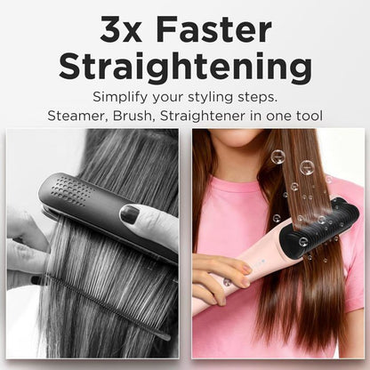 Brosse Lissante à Vapeur Pro, PARWIN PRO BEAUTY, Affichage LED, Ions & Vapeur pour Soin Double, 4 Réglages de Température – Blanc