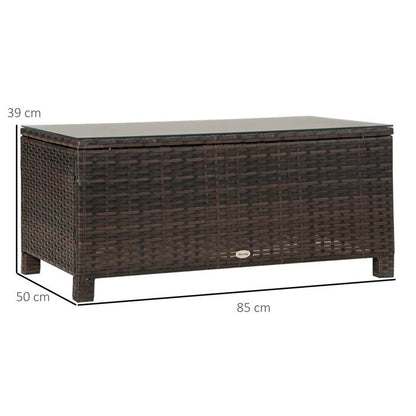 Table basse de jardin - Outsunny - plateau verre trempé 5 mm résine tressée terrasse - résine - 85x50x39cm - marron