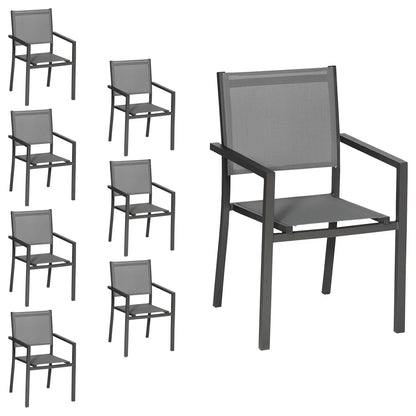 Lot de 8 chaises en aluminium anthracite - textilène gris Happy Garden
