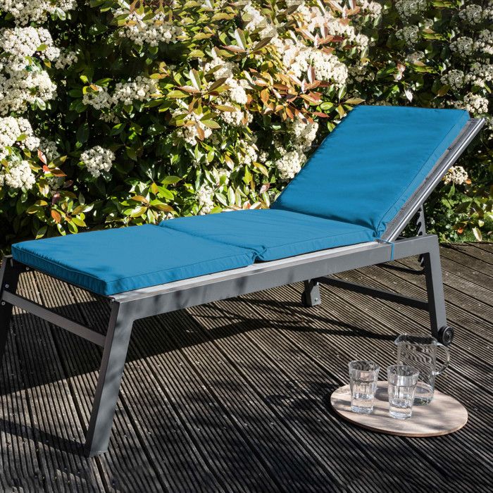 Lot de 2 coussins bain de soleil polyester bleu 186 x 53 x 5 cm Picchu - Oviala