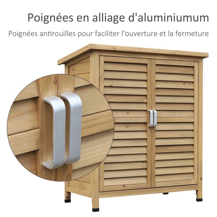 Armoire de jardin - Outsunny - abri remise outils sur pied étagère portes persiennes toit bitumé - bois - 87x46,5x96,5cm - jaune