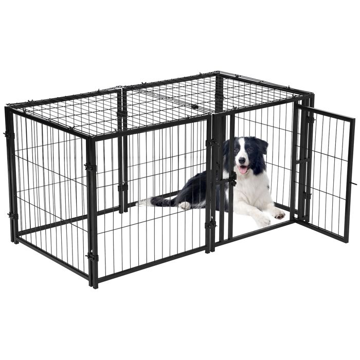 Cage pour Chien 42 “, Double Porte de Sécurité, Séparateur Amovible, Plateau Inclus, Cage Pliable, Voyage avec Chien, Noir