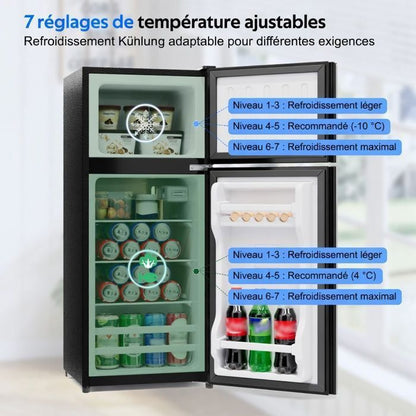 Mini réfrigérateur - Memkey - 76 L - 43,5 x 40 x 71,6 cm - Noir - LED, 6 L congélateur