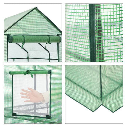 Serre de Jardin avec 10 Étagères, Abri pour Plantes, avec Porte Enroulable, Fenêtre, Fermeture Éclair,  145 x 141 x 198 cm,Vert
