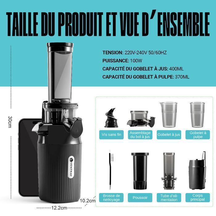 Extracteur de Jus - VENTRAY - Ginnie - Compact - 100 Watt - Jaune