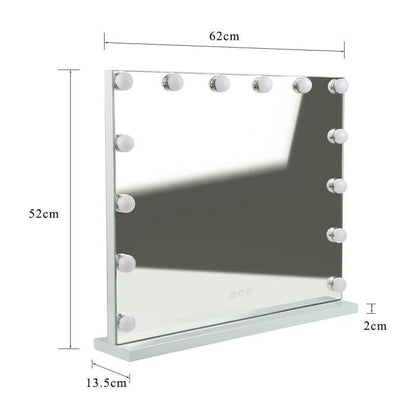 Miroir Tactile de Maquillage sur Table - WILLONIN - Lumière Froide et Chaude - 14 Ampoules LED - 62 x 52 cm