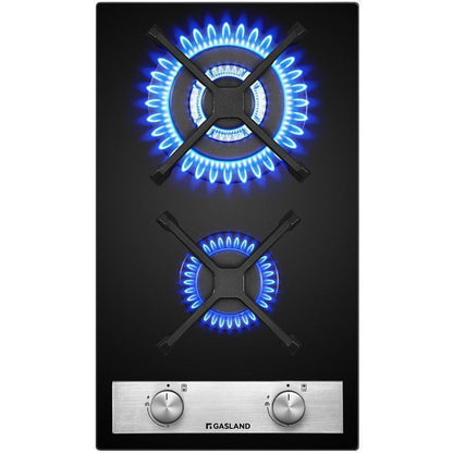 GASLAND GH30BF Plaque de Cuisson Gaz 2 Feux, Plaque gaz Verre trempé, GPL/gaz naturel Noir 30 cm