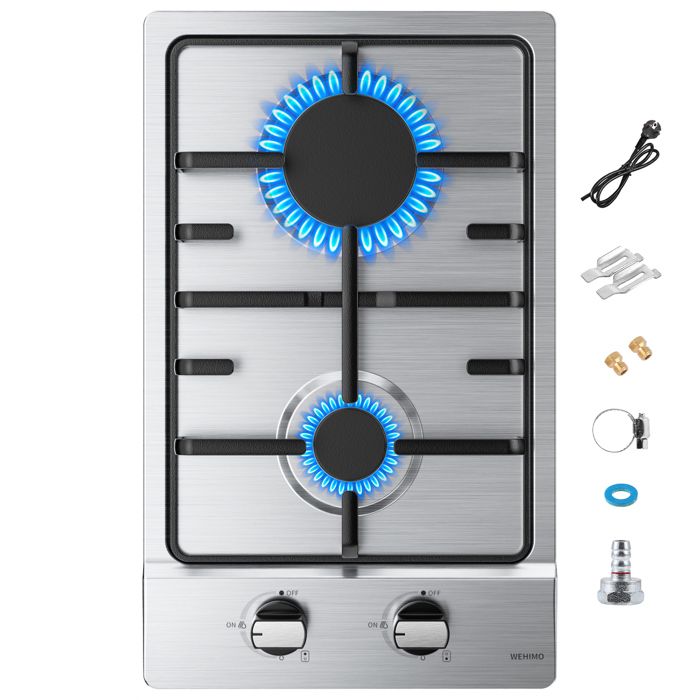 Plaque de Cuisson Gaz - WEHIMO - 5 Feux - Inox - Encastrable - 76x50 cm