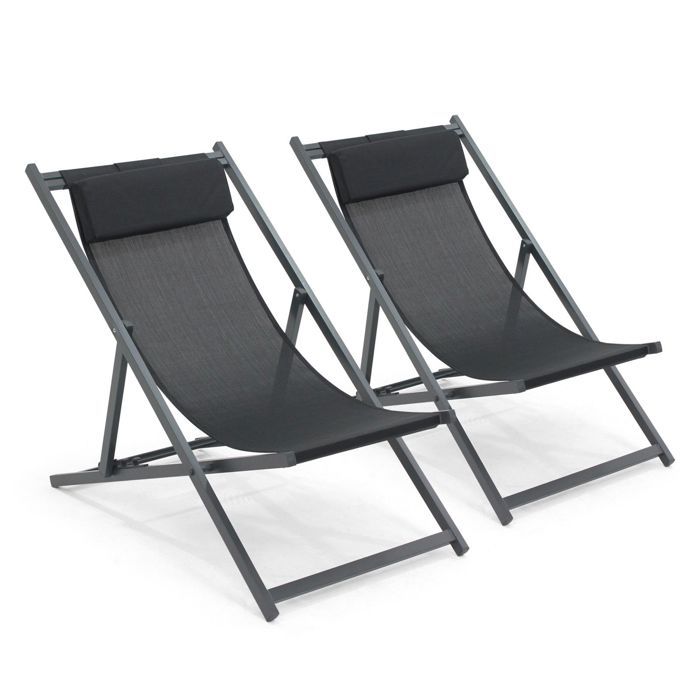 Lot de 2 transats en aluminium anthracite Santiago - Oviala