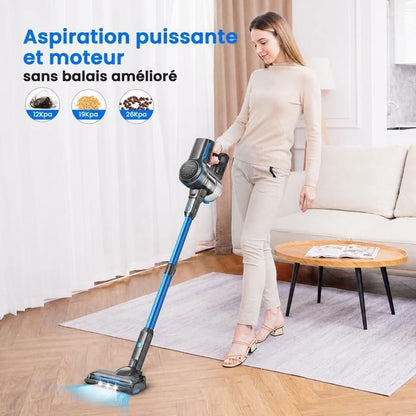 LINHOO Aspirateur Balai Sans Fil S7P Bleu avec Écran LED et Brosse Rouleau Souple