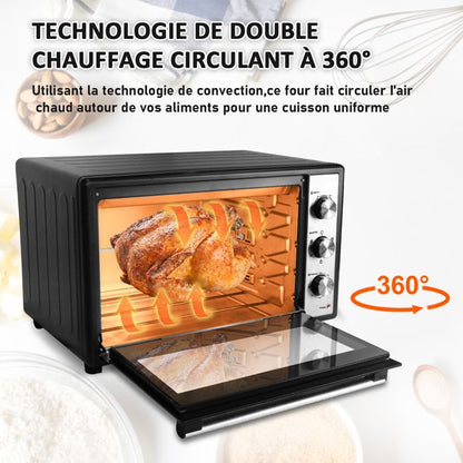 Four électrique Numérique à Commande tactile, avec 10 programmes prédéfinis, Porte double vitrée, Tournebroche, Programmable 230°