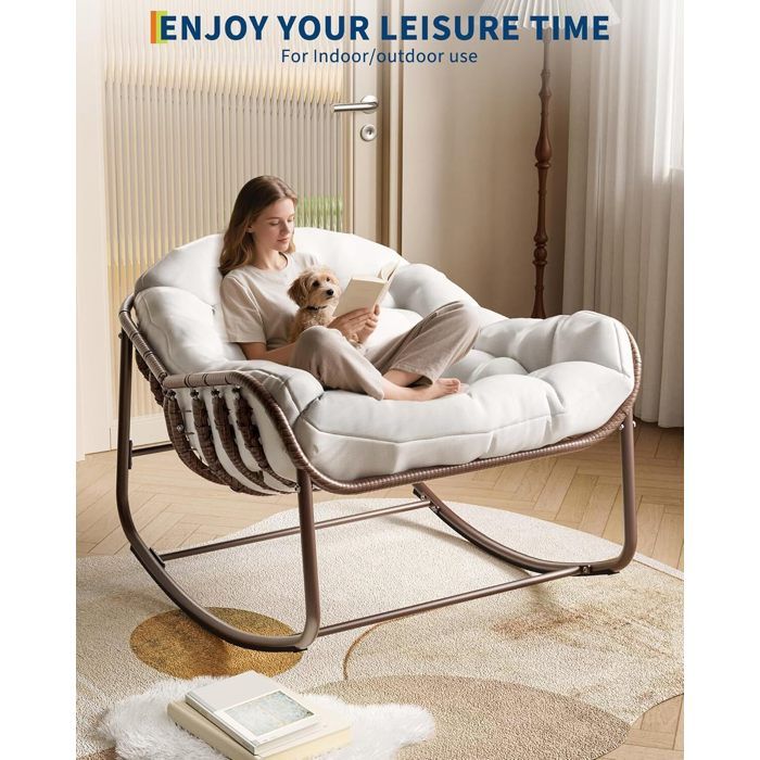 Chaise à bascule pour l'intérieur avec coussin rembourré ,Chaise à bascule en forme d'œuf pour salon, véranda, jardin, terrasse