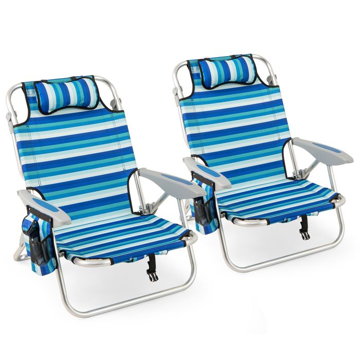 Lot de 2 Chaises de Jardin Extérieur Pliable COSTWAY, Cadre Léger en Aluminium, Dossier Réglable en 4 Positions, Sac Isotherme