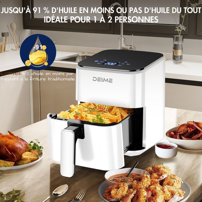 DEIME Air Fryer 5L+5L - Friteuse sans huile Capacité 10L - 8 Préprogrammes - 2400W - Séparateur amovible - Fenêtre - Noir