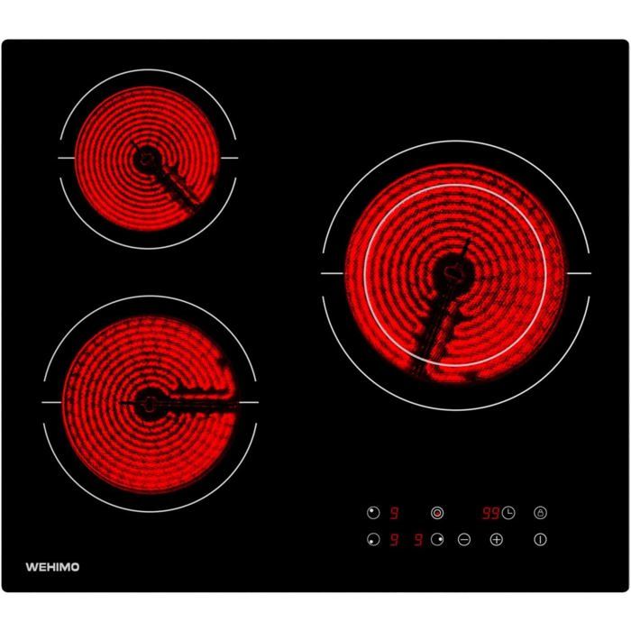 Plaque de Cuisson Vitrocéramique - WEHIMO - 2 Feux - 3400W - Noir - Sécurité enfant