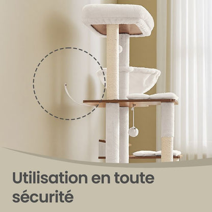 Arbre à Chat de 170 cm de Haut, Niche pour Chat, Meuble Cache-Litière, Marron et Blanc