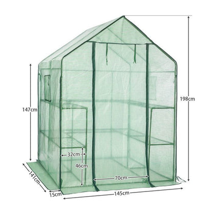 Serre de Jardin avec 10 Étagères, Abri pour Plantes, avec Porte Enroulable, Fenêtre, Fermeture Éclair,  145 x 141 x 198 cm,Vert