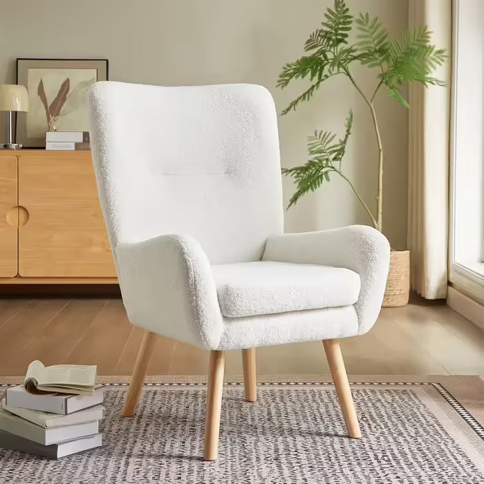 Fauteuil Scandinave Moderne Gaïa Tissu Bouclette Blanc Fauteuil