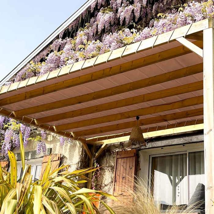 TECPLAST Toile Pergola Taupe 2x3 m LP640PR - Garantie 8 ans - Bâche Pergola ou Tonnelle étanche en PVC pour terrasse