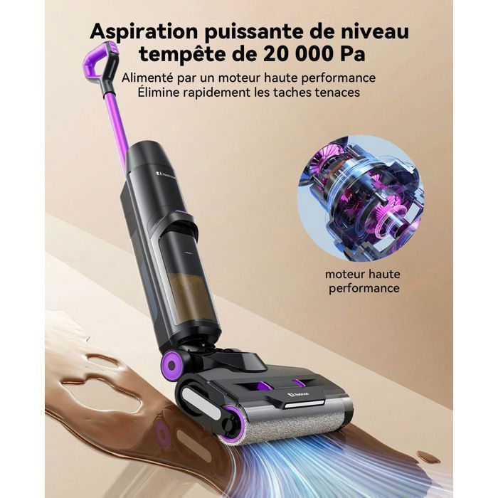 Aspirateur Laveur 3-en-1 20000Pa-2026 Redroad H15-Autonomie 50 Mins,Autonettoyage & Auto-Propulsé,Grand réservoir 910ML,Écran LED