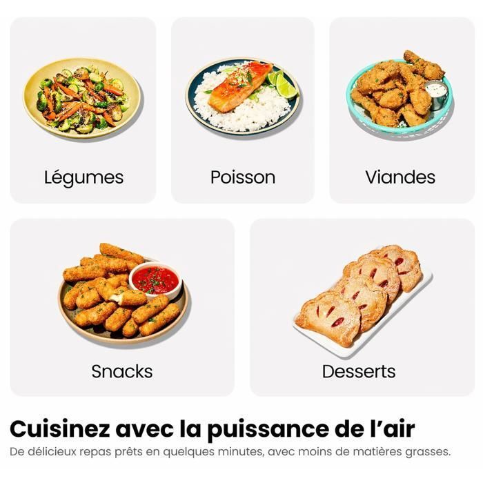 Friteuse sans Huile 12L - Panier Flexible - Écran LED - Cuisson 360° Sans Huile - 10 Programmes - Fenêtre transparente - Air fryer
