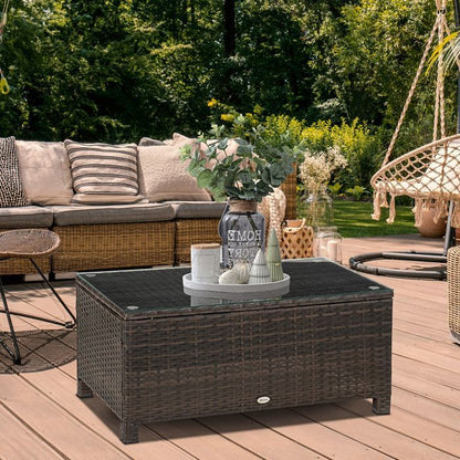 Table basse de jardin - Outsunny - plateau verre trempé 5 mm résine tressée terrasse - résine - 85x50x39cm - marron