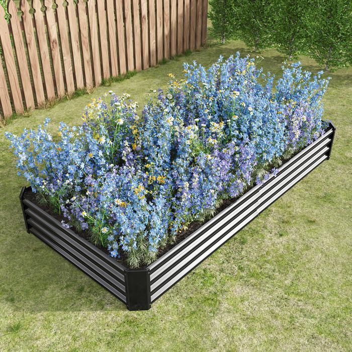 Jardinière surélevée extérieure - BELLEMAVE - Bac de jardin en métal - Sans fond - 232 x 113,5 x 30 cm - Vert
