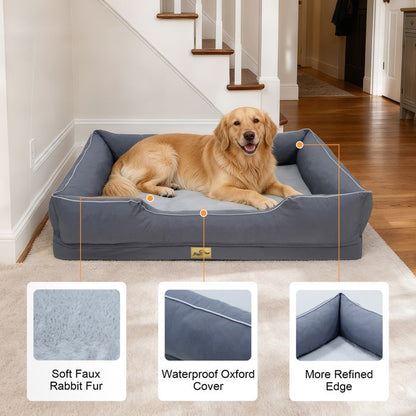 Panier Chien Orthopédique - BingoPaw - Coussin Déhoussable pour Chiens, Mémoire de Forme, Anti-dérapant - Gris 127x94x24cm