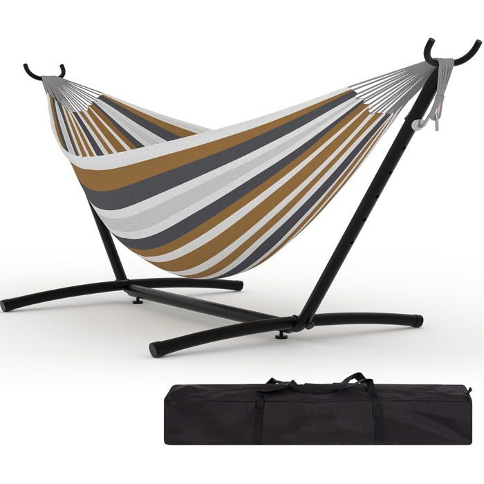Hamac Double avec Support - 450 lbs, Toile Coton & Coussin Amovible - Pour Jardin, Intérieur/Extérieur, Vert