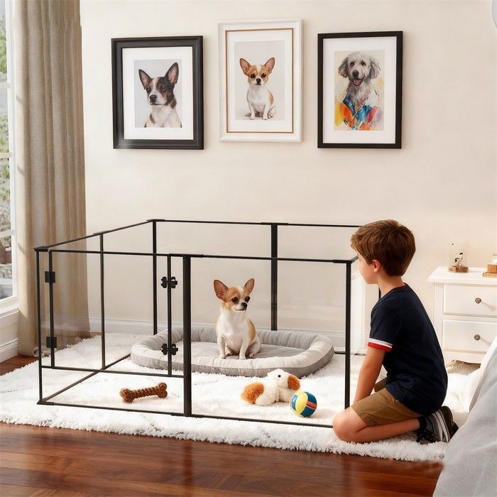 Parc pour Petits Animaux Enclos Lapin Intérieur Rongeur Chiot Cochon d'Inde - 6 Panneaux - 124x63x40cm