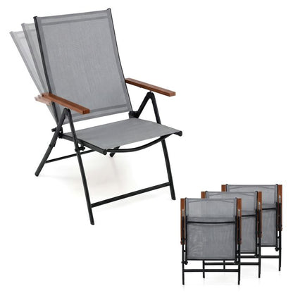 Lot de 4 Chaises Pliantes de Jardin COSTWAY, Dossier Ajustable à 5 Positions, Accoudoirs, Cadre en Métal, Extérieur Intérieur, Noir