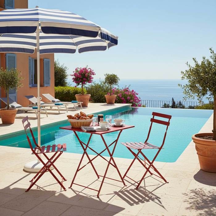Table de jardin et 2 chaises acier 60 cm vert cactus Rome - Oviala