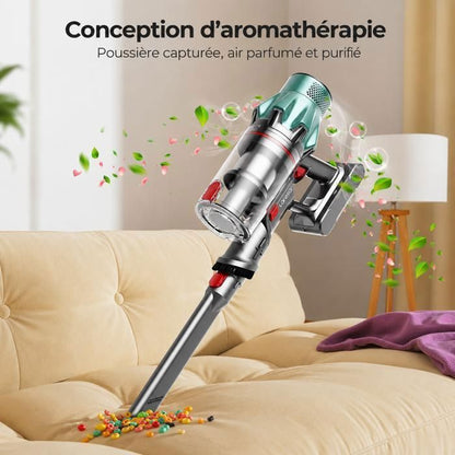 Laresar Aspirateur Balai sans Fil, 65KPa/600W/70 Mins,Tuyau Extensible 1M, Parfumé, Chargement Mural, Poils d'Animaux/Tapis/Voiture