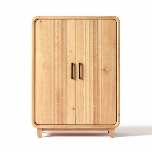 Armoire en bois clair de 80 x 40 x 100cm avec deux portes et poignées noires