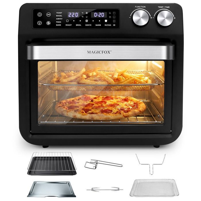 Four électrique à convection, 46L avec Tournebroche, 6 modes de cuisson, Lèchefrite avec pince, Grille de cuisson - Noir/Inox