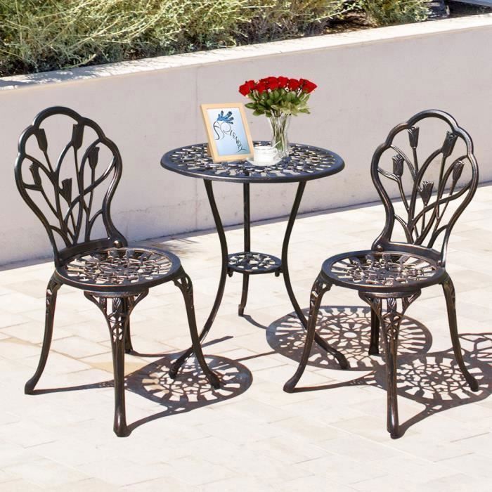 Yaheetech Ensemble Mobilier Salon de Jardin - 2 Chaise 1 Table - en Alliage d'aluminium - avec trou pour parasol -Table basse à café