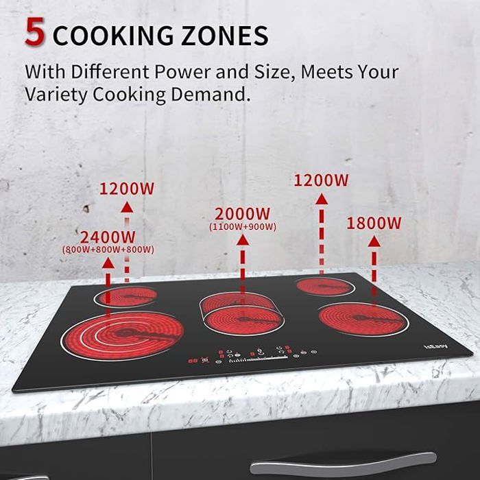 Plaque Vitrocéramique - ISEASY - 3 Feux - 5500W - Tactile - Encastrable 59x52 cm