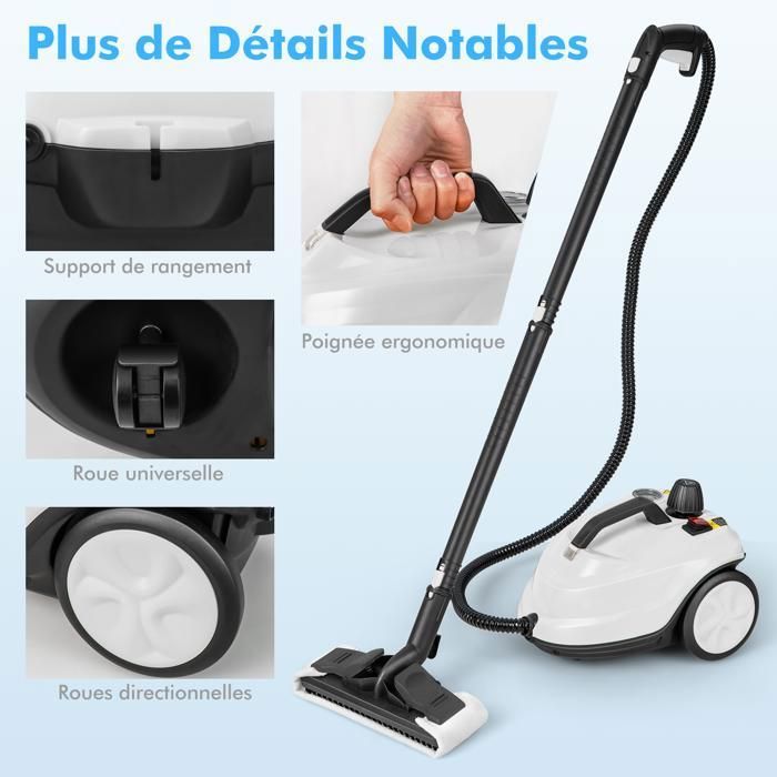 Nettoyeur Vapeur Polyvalent 2000W COSTWAY pour Punaises de Lit-5 BAR-15 Accessoires et Manomètres-Réservoir 1,8L-160°C-4 Roue-Jaune