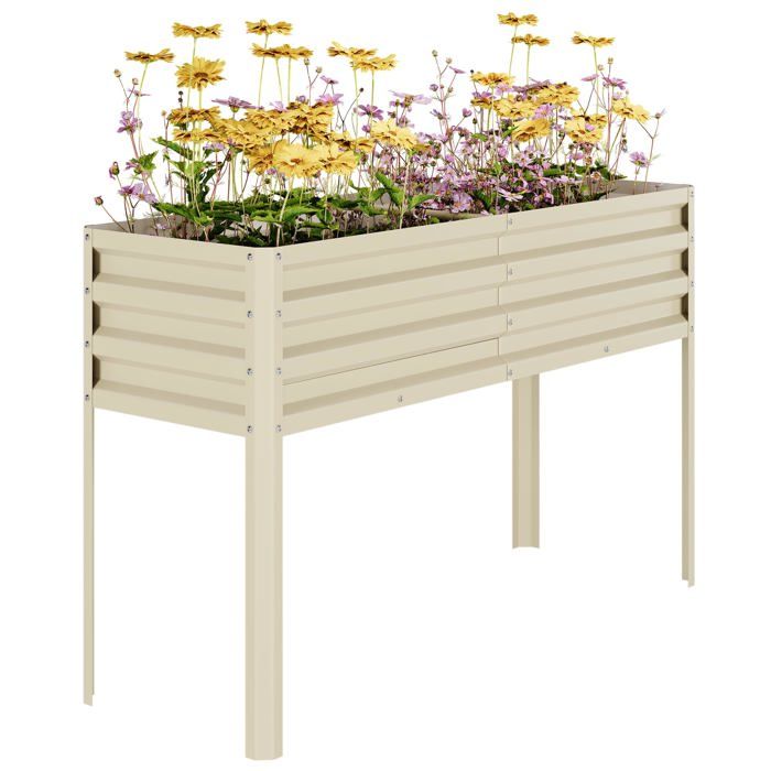 Bac Potager Surélevé sur roulettes 60x60x70 cm, Carré Potager Métal blanc avec réserve d'eau et freins, Jardinière auto-arrosante