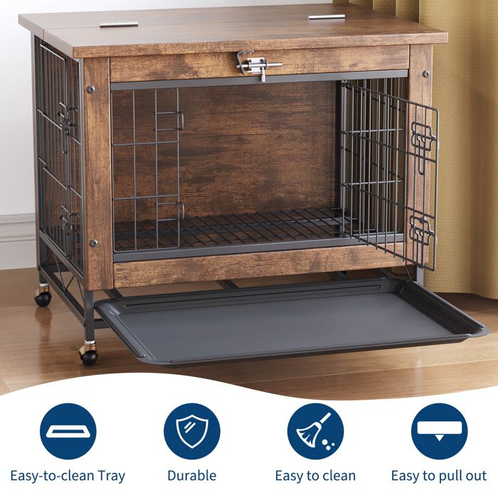 Cage pour Chien 42 “, Double Porte de Sécurité, Séparateur Amovible, Plateau Inclus, Cage Pliable, Voyage avec Chien, Noir