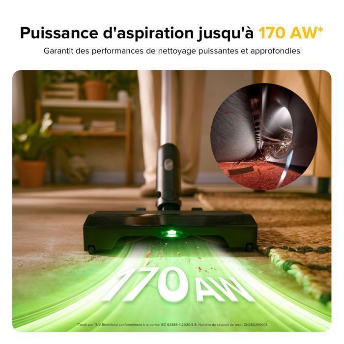 ROBOROCK  H60 Pro - Aspirateur Balai Sans Fil -170AW - 80 Min Autonomie - Tube Flexible 90°-80 Minutes d'Autonomie