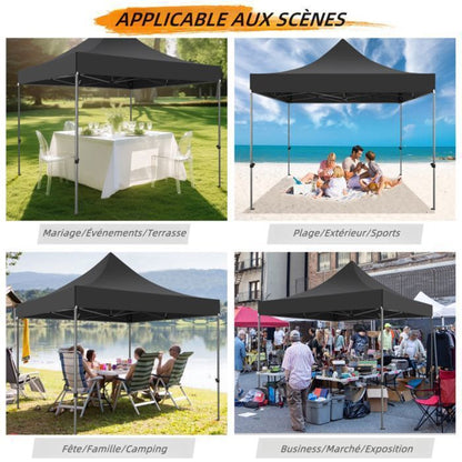 Tonnelle 3x3m Tonnelle Pliante de Jardin imperméable avec 4 côtés - Barnum Pliable Pavillon extérieur - Noir