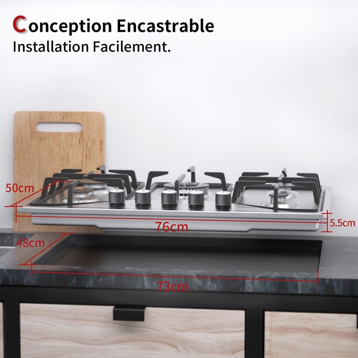 Plaque de Cuisson Gaz - ISEASY - 2 Feux - Inox - Encastrable - Allumage par Impulsion