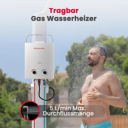 AS132 Chauffe-eau instantané au gaz 5 l - 50 mbar - Chauffe-eau GPL - Pour camping-car, camping, douche, lavage de cheval