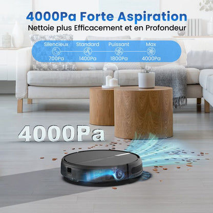 AIRROBO G60 Aspirateur Robot Laveur sans Fil 4000Pa, 120Min Longue Autonomie, Silencieux, Idéal pour Poils d'Animaux