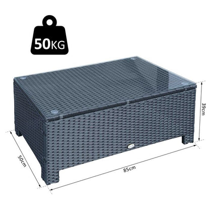 Table basse de jardin - Outsunny - plateau verre trempé 5 mm résine tressée terrasse - résine - 85x50x39cm - marron