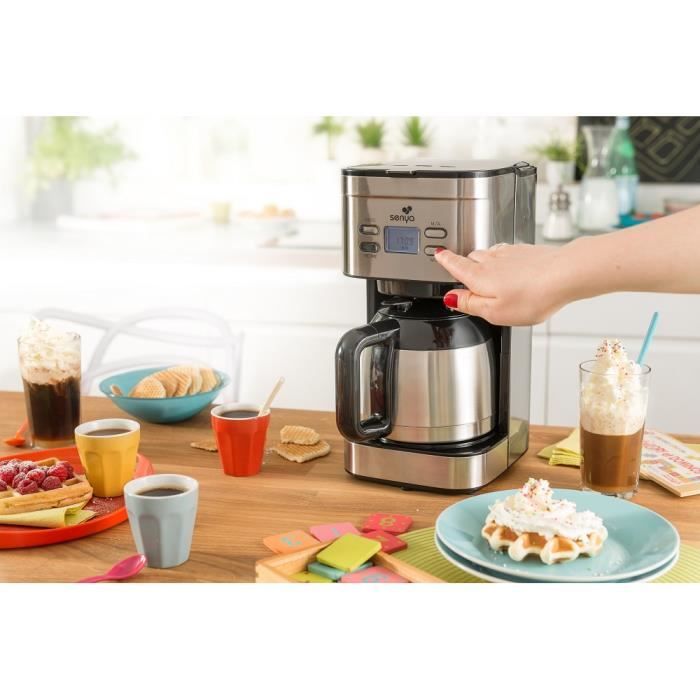 Cafetière électrique programmable SENYA 1,2L - Verseuse isotherme inox - Sélecteur d'arôme
